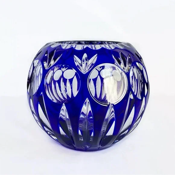 VTG Bamberg Colbalt Blue Rose Bowl/ Cut Lead Crystal / Mid-Century / Orb Vase